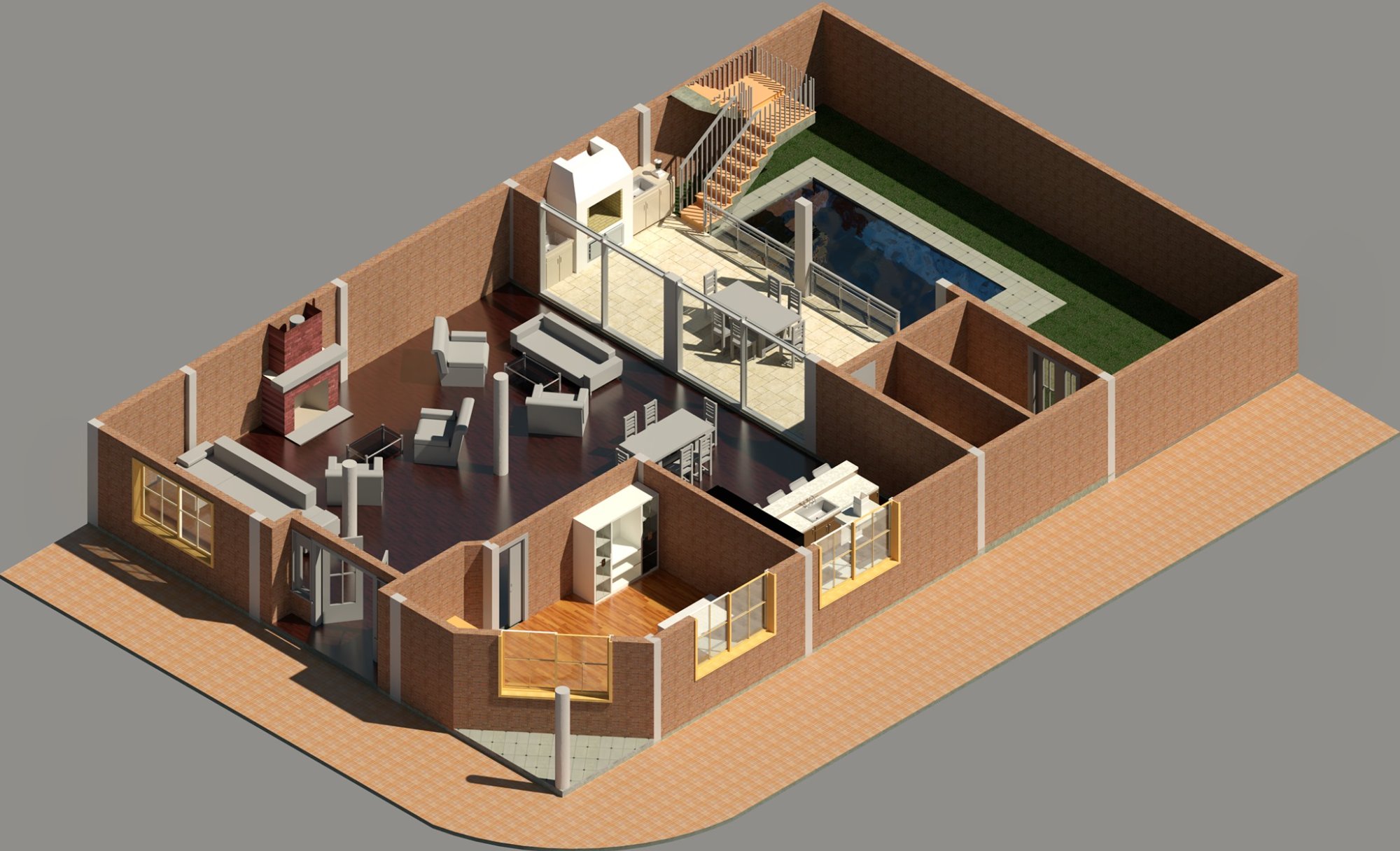 Galería + Pileta + Escalera Exterior+ Escalera Exterior